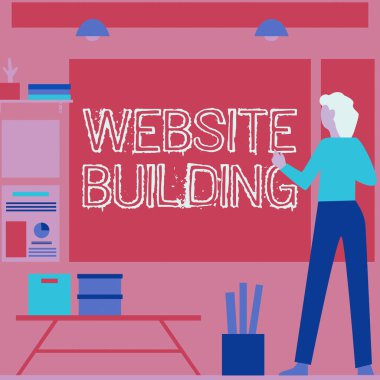 Web sitesi binasını gösteren metin işareti. Kavramsal fotoğraf web sitesi binası iş kadını gelişigüzel ayakta duran grafikler ve yeni harika fikirler.