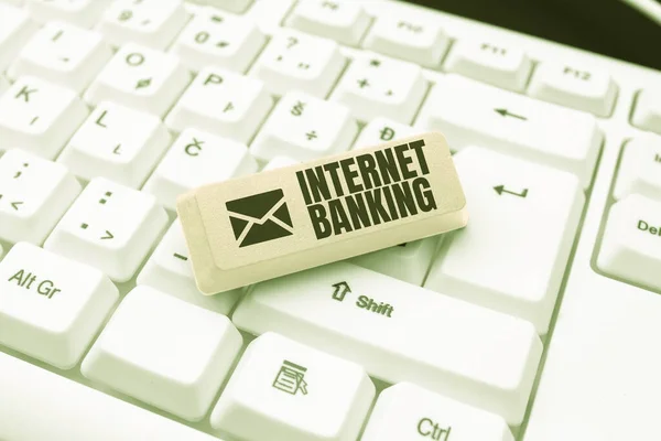 Inspiration showing sign Internet Banking. Word Written on a method of investment which is conducted electronically Abstract Replying To Online Message, Typing And Sending Internet Letters — Stock Photo, Image