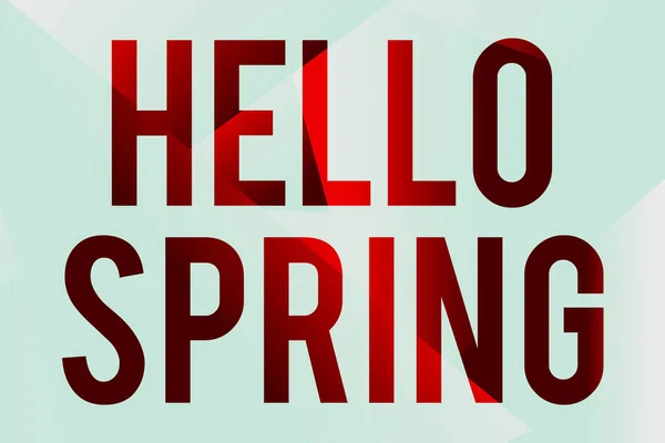 Título conceptual Hello Spring. Saludo foto conceptual para las plantas frescas y flores florecientes Línea fondos ilustrados con varias formas y colores. —  Fotos de Stock