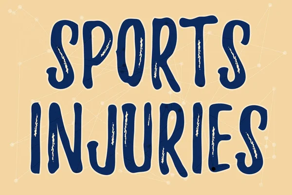 A sportsérülések szöveges jele. Üzleti kirakat típusú sérülések fordulnak elő a sport vagy a testmozgás során Line Illusztrált hátterek különböző formák és színek. — Stock Fotó