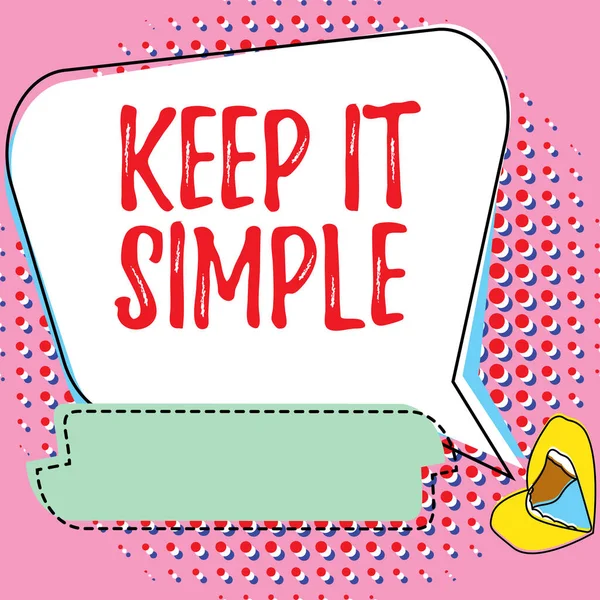 Tekstbord met 'Keep It Simple' erop. Zakelijk overzicht Eenvoudig in het rond te gooien Begrijpelijke generieke terminologie Lips Tekenen Positieve reacties delen Goede reacties via Bubble. — Stockfoto