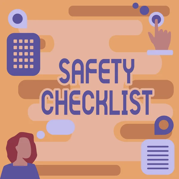 Text caption presenting Safety Checklist. Business approach list of items you need to verify, check or inspect Woman Innovative Thinking Leading Ideas Towards Stable Future.