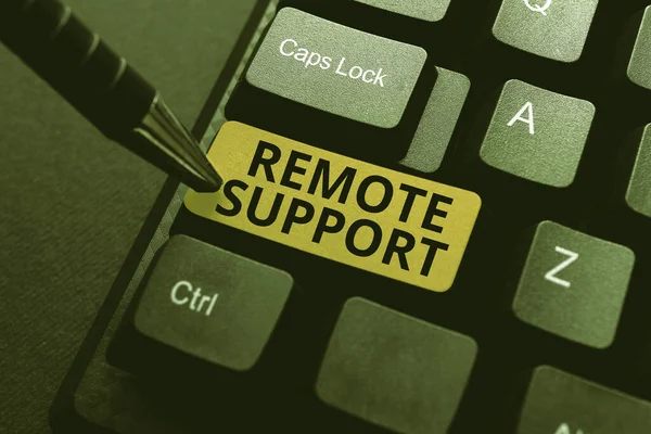 Text showing inspiration Remote Support. Internet Concept help endusers to solve computer problems and issues remotely Typing Online Tourist Guidebook, Searching Internet Ideas And Designs — Stock Photo, Image
