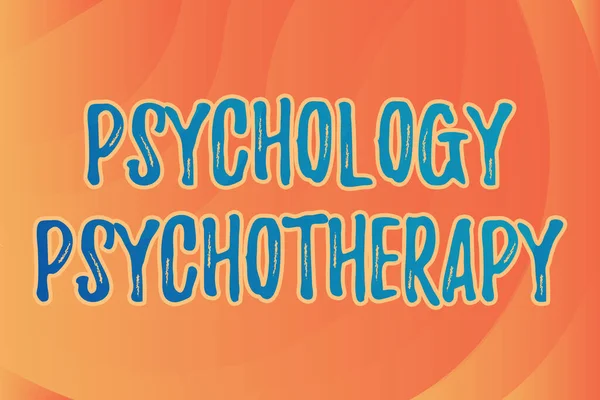 Tekst pokazujący inspirację Psychologia Psychoterapia. Biznes prezentacja leczenie zaburzeń psychicznych za pomocą środków psychologicznych Line Illustrated tła z różnych kształtów i kolorów. — Zdjęcie stockowe