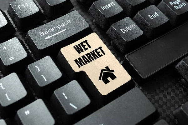 SMS-jel, ami nedves piacot mutat. Word for Wet Market Átalakítása Analóg adatok Digitális média, Gépelés Fórum Hasznos tippek — Stock Fotó