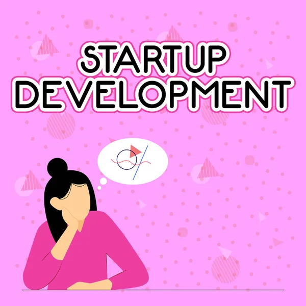 Inspiration showing sign Startup Development. Business approach efficiently develop and validate scalable business model Illustration Of Lady Thinking Deeply Alone For New Amazing Tactical Ideas. — Stock Photo, Image