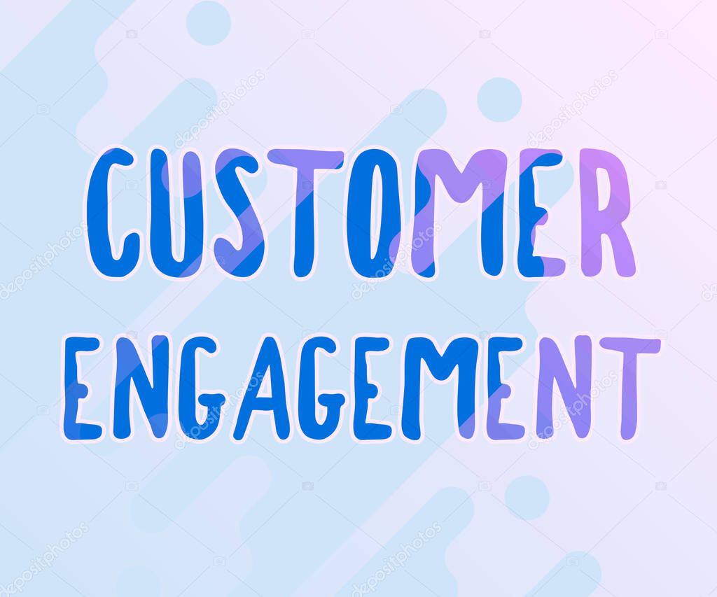 Handwriting text Customer Engagement. Business overview communication connection between a consumer and a brand Line Illustrated Backgrounds With Various Shapes And Colours.