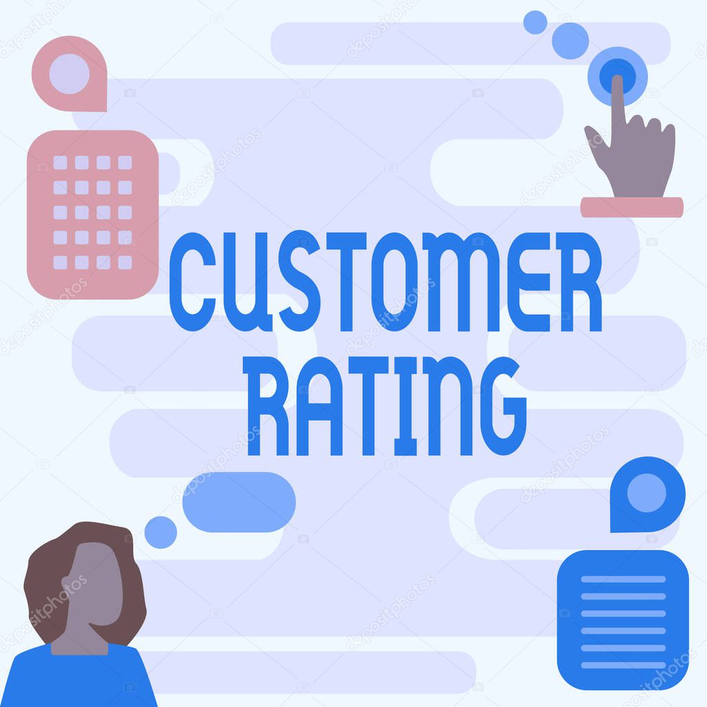 Writing displaying text Customer Rating. Business concept Each point of the customers enhances the experience Woman Innovative Thinking Leading Ideas Towards Stable Future.