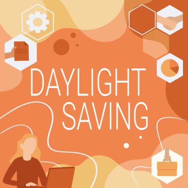 İlham veren Gün Işığı Tasarruf metnini göster. Kavram, verileri korumak için kullanılabilecek depolama teknolojileri anlamına geliyor. Yenilikçi Düşünen Kadın İstikrarlı Geleceğe Yönelik Fikirler.