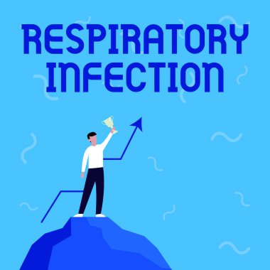 Solunum Enfeksiyonu göstergesi. İş fikri. Normal nefes alan iş adamını doğrudan etkileyen herhangi bir bulaşıcı hastalık Büyük Kaya 'da Gururla Tutulan Kupa' yı çiziyor..