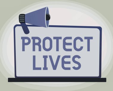 El yazısı Hayatları Koru. Boş Monitörde Megafon 'un hasar ve yıkımından korunmak için yapılan iş genel görünümü.