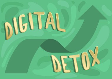 İlham veren dijital detoks metni. Bir kişinin aletleri kullanmayı bıraktığı süre zarfında ok görüntüsü gökyüzüne doğru pürüzsüz bir şekilde süzülüyor..