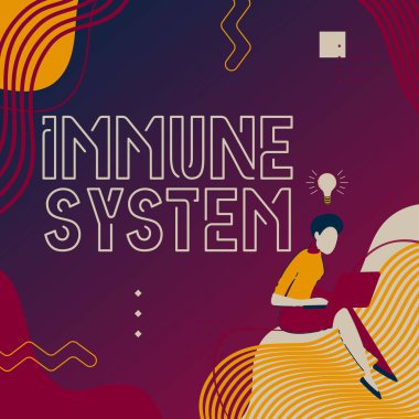 İlham veren bağışıklık sistemini gösteren metin. Birçok biyolojik yapıdan oluşan internet kavramı savunma sistemi. Dizüstü bilgisayarlı kadın aktif olarak Yeni Düşüncelerden Çalışmaya Başlıyor.