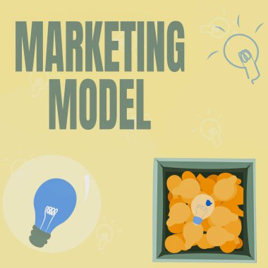 Metin Pazarlama Modeli Yazılıyor. İş yaklaşımı istatistiksel analizler satışlardaki çok değişkenli gerilemeler gibi Parlayan Ampul Çizimi Kutuda Yeni Keşifler Gösteriliyor.