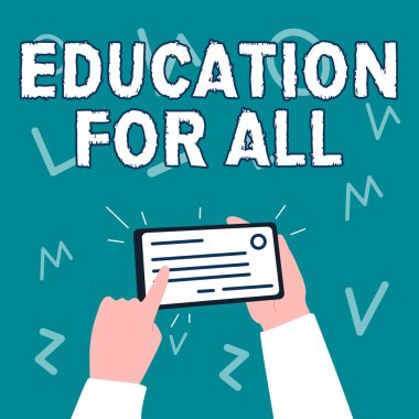 Herkes için kavramsal altyazı eğitimi. Tüm çocukların öğrenme ihtiyaçlarını karşılamayı amaçlayan iş konsepti. Genç yetişkinlerin el ele tutuşmanın önemli kimlik kartı tasviri..