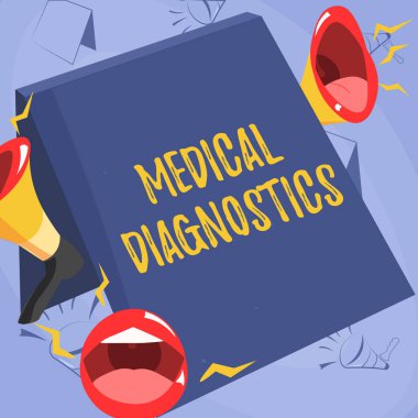 Tıbbi Teşhis sunan metin başlığı. İş fikri, tanı koymada değer belirtileri ya da karakteristik bir semptomdur. Dudaklar Megafon Sesli Bir şekilde Halka Yeni Duyurular Yapıyor..