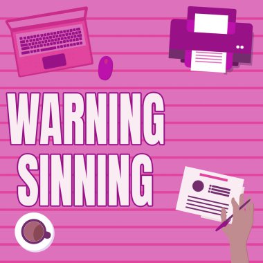 Uyarı işareti Günahkar Uyarı 'yı gösteriyor. Yeni İnanılmaz Fikirler İçin İşletme Vitrininde Günahkar El Tutma Planları Uyarı