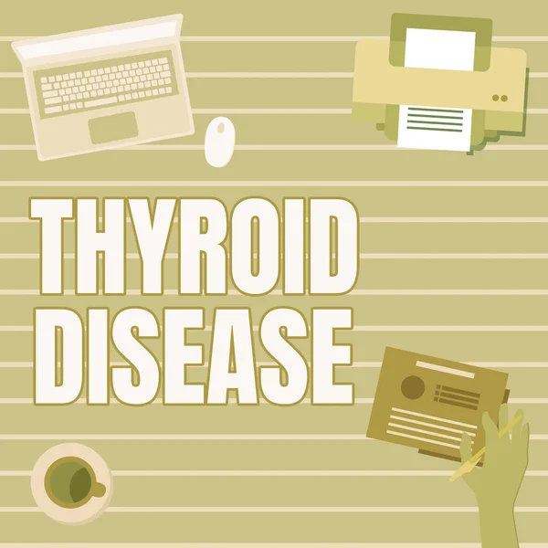 Text caption presenting Thyroid Disease. Business overview the thyroid gland fails to produce enough hormones Hand Holding Pen Creating Plans For New Amazing Ideas