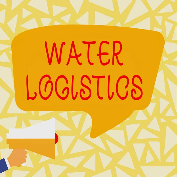 Légende textuelle présentant Water Logistics. Approche d'affaires Logistique de l'eau mégaphone fort faisant une nouvelle annonce merveilleuse au public — Photo