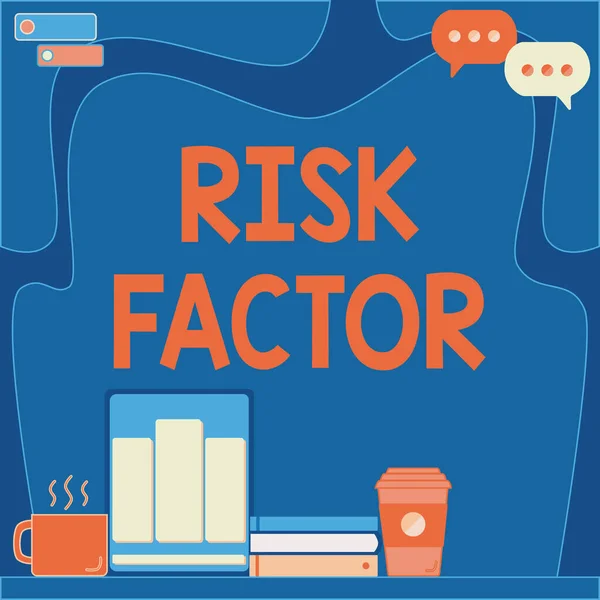 Text caption presenting Risk Factor. Word Written on Characteristic that may increase the percentage of acquiring a disease Office Desk With Tablet Pen Holder Open Blank Notebook Arranged Properly. — Stock Photo, Image