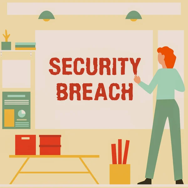 Text sign showing Security Breach. Word Written on incident that results in unauthorized access of data Businesswoman Casual Standing Presenting Charts And New Wonderful Ideas. — Stock Photo, Image