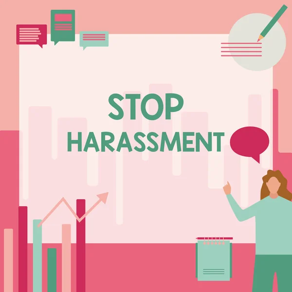 Текст, показывающий вдохновение Stop Harassment. Слово за слово Превент агрессивное давление или запугивание других Businessman Casual Standing презентация графиков и новых чудесных идей. — стоковое фото