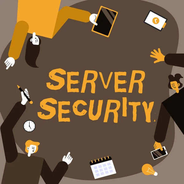 Texto mostrando inspiração Server Security. Conceito que significa servidor web que garante transações online seguras Colegas Carregando S Decorando Aplicação Móvel Definindo Trabalho em Equipe. — Fotografia de Stock