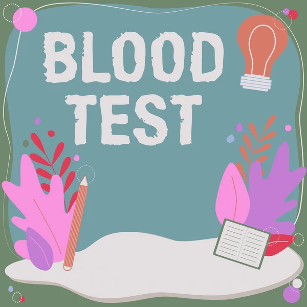 Schrijven met tekst Bloedtest. Business showcase Extracted blood sample from an organizm to perfom a laboratory analysis Text Frame surrounded with Assorted Flowers Hearts And Leaves — Stockfoto