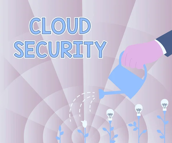 Podpis koncepcyjny Cloud Security. Word for Protect the stored information safe Controlled technology Ręczne trzymanie wody Rośliny do podlewania Rośliny rosnące Najnowsze pomysły na projekt. — Zdjęcie stockowe