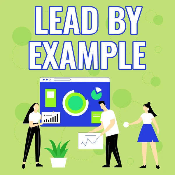 Legenda do texto apresentando Lead By Example. Conceito de Internet Seja um líder mentor siga as regras dar exemplos Treinador Empregado Ajudando Juntos Compartilhando Idéias Para Melhoria de Habilidade. — Fotografia de Stock