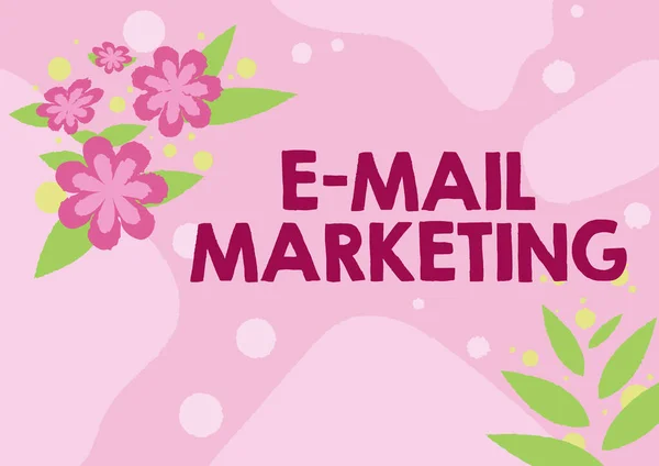 Konceptuální zobrazení E-mailový marketing. Koncept znamená Odeslání obchodní sdělení skupině zobrazení pomocí mail Prázdný rám zdobené abstraktní modernizované formuláře květiny a listí. — Stock fotografie