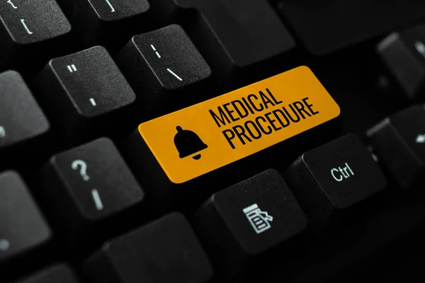 Text sign showing Medical Procedure. Business idea a course of action intended to achieve a result of healthcare Connecting With Online Friends, Making Acquaintances On The Internet — Stock Photo, Image