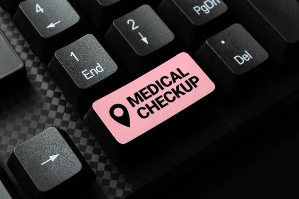 Sign displaying Medical Checkup. Concept meaning the examination carried out to determine the physical fitness Typing Online Class Review Notes, Abstract Retyping Subtitle Tracks — Stock Photo, Image