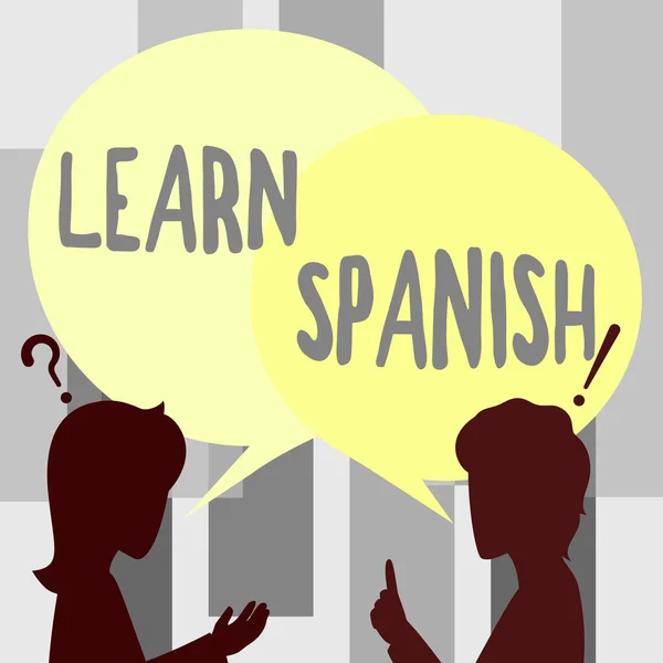 El yazısı metni İspanyolca öğren. İspanya 'da İş Genel Bakış Çeviri Dili Sözcük Hazinesi Konuşması Çifti Chat Cloud' la Chat Cloud Konuşarak Fikirlerini Paylaşıyorlar. — Stok fotoğraf