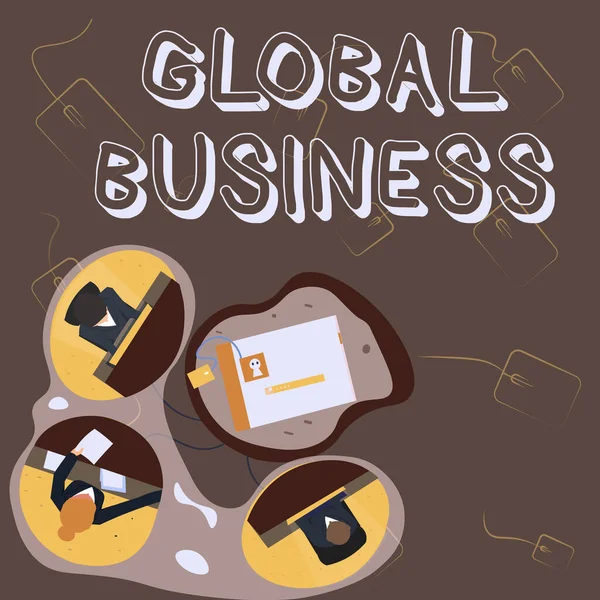 Концептуальная подпись Global Business. Деловая витрина Торговля и бизнес-система, которыми занимается компания по всему миру.. — стоковое фото