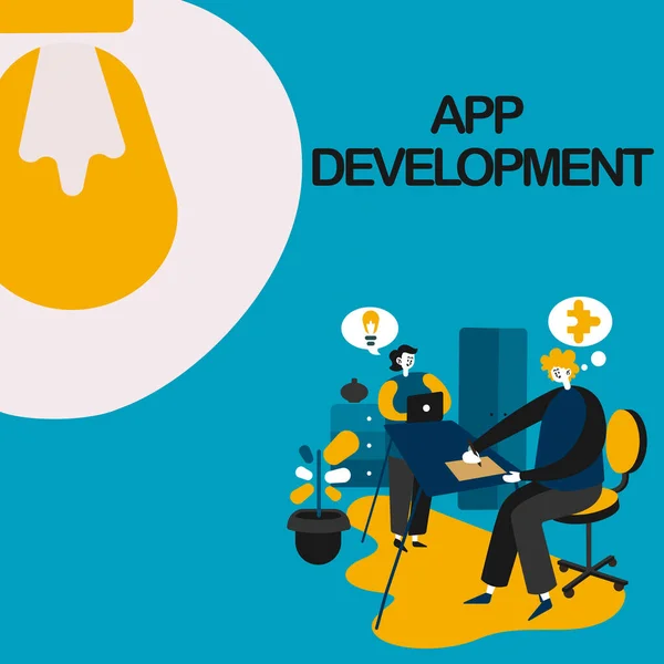 Έμπνευση δείχνει σημάδι App Ανάπτυξης. Έννοια έννοια Υπηρεσίες ανάπτυξης για φοβερό κινητό και web εμπειρίες Συνεργάτες ανταλλαγή νέων ιδεών για τη βελτίωση δεξιοτήτων Στρατηγικές εργασίας. — Φωτογραφία Αρχείου