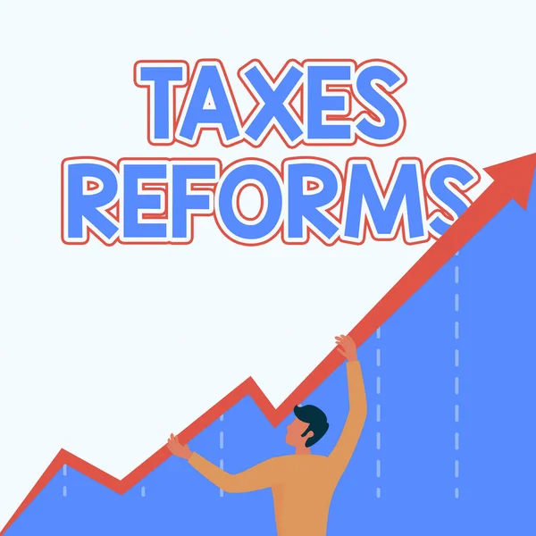 El yazısı Vergi Reformları. Daha verimli bir süreçte toplanan vergileri yönetme fikri Man Holding Graph Arrow 'un İşletme Büyümesini Göstermesi. — Stok fotoğraf