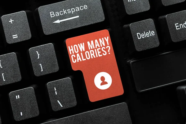 Écriture d'afficher le texte Combien de Calories Question. Photo conceptuelle demandant combien d'énergie notre corps pourrait en tirer Retyping Télécharger les fichiers d'historique, dactylographier les formulaires d'inscription en ligne — Photo