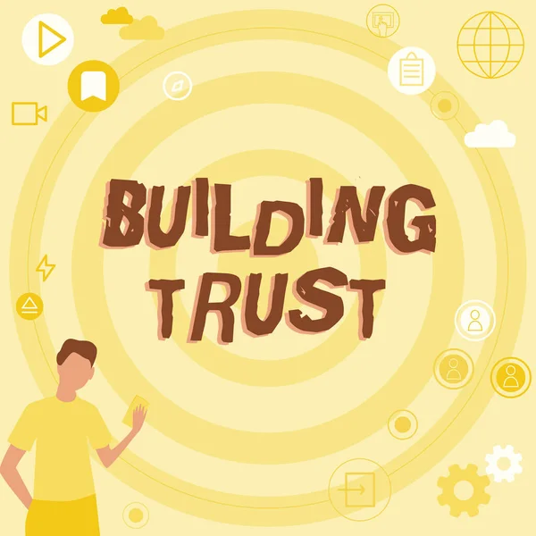 Text caption presenting Building Trust. Word Written on activity of emerging trust between showing to work effectively Businessman Innovative Thinking Leading Ideas Towards Stable Future. — Stock Photo, Image