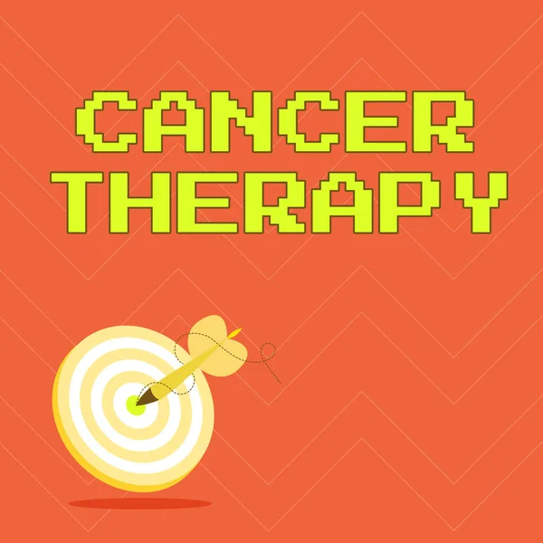 Text sign showing Cancer Therapy. Word Written on Treatment of cancer in a patient with surgery Chemotherapy Presenting Message Hitting Target Concept, Abstract Announcing Goal,
