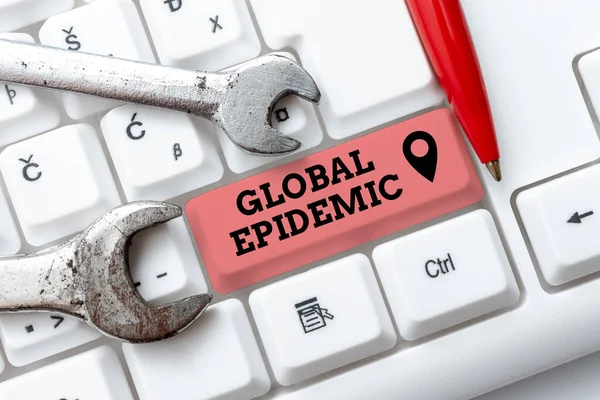 Legenda conceitual Epidemia Global. Internet Concept a rapid spread of a communicable disease over a wide geographical area Abstract Typing Presentation Message, Retyping New Email Password — Fotografia de Stock