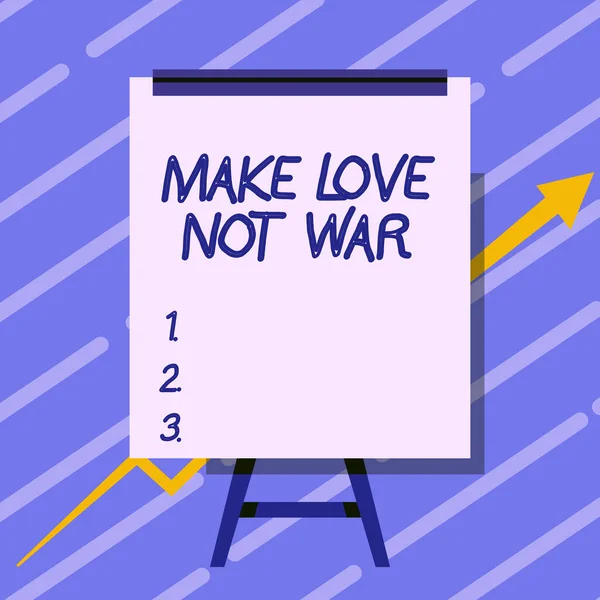 사랑은 전쟁이 아니라 전쟁이다. 서로 싸우지 말라는 개념은 평화와 애정을 담고 있다 성장하는 그래프를 선호하는 애 로우 가 그려진 화이트보드. — 스톡 사진