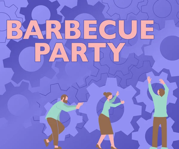 Schreiben mit Text Barbecue Party. Das Wort für eine Party im Freien, bei der das Essen auf dem Grill oder über dem Feuer gekocht wird.. — Stockfoto