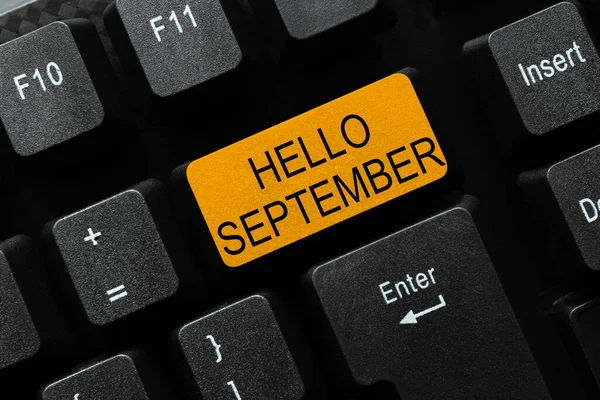 Hand writing sign Hello September. Business idea greeting used in commemorating the ninth month of the year Connecting With Online Friends, Making Acquaintances On The Internet — Stock Photo, Image