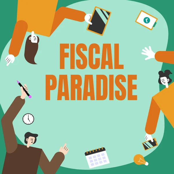 Schreiben mit Text Fiscal Paradise. Geschäftskonzept Die Verschwendung öffentlicher Gelder ist ein großes Besorgnis erregendes Thema.. — Stockfoto
