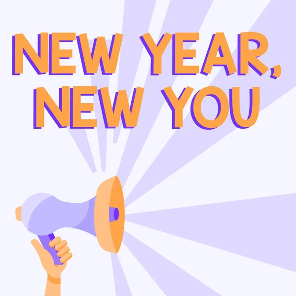 Sign displaying New Year New You. Concept meaning 365 days of opportunities to change your expectations Megaphone Drawing Producing Lighting Making Announcement. — Stock Photo, Image