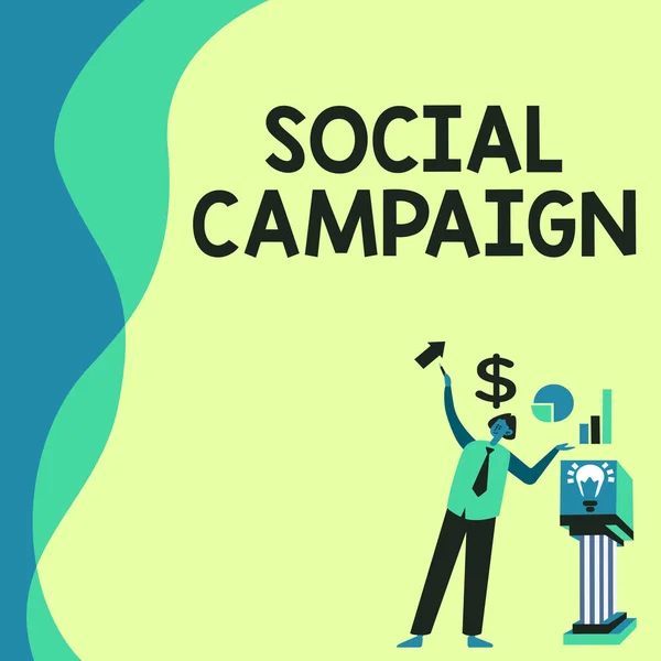 Didascalia concettuale Campagna sociale. Business idea utilizzare la piattaforma di social media per migliorare la consapevolezza del marchio Manstanding Alone Presentare grafici e nuove idee finanziarie con Podium. — Foto Stock