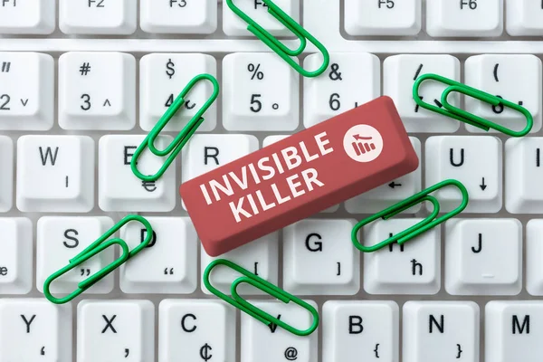 Text sign showing Invisible Killer. Word Written on presence into the air of a substance which are harmful Editing New Story Title, Typing Online Presentation Prompter Notes — Stock Photo, Image