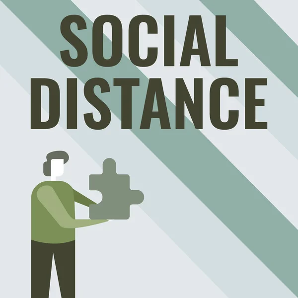 Текст почерка Social Distance. Бизнес-подход поддержание высокого интервала физического расстояния для безопасности общественного здравоохранения Бизнес-человек холдинг головоломки кусочек разблокировки нового футуристического — стоковое фото