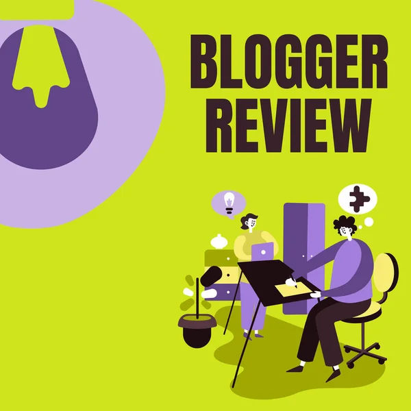 Tekst pisma Blogger Review. Koncepcja biznesowa dokonująca krytycznego ponownego rozważenia i podsumowania bloga Partnerzy dzielący się nowymi pomysłami na doskonalenie umiejętności Strategie pracy. — Zdjęcie stockowe